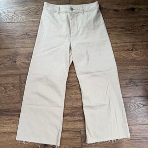 Antonio Melani Wide Leg Raw Hem Cropped Chino Pants Khaki 12 EUC